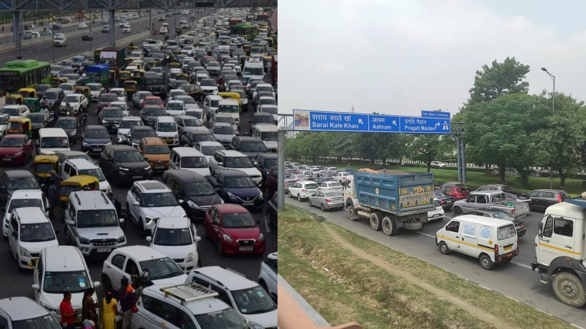 Delhi NCR Traffic Jam तस्वीरें: दिल्ली-गुरुग्राम-नोएडा में लगा कई किमी लंबा जाम, रेंगते नजर आए वाहन