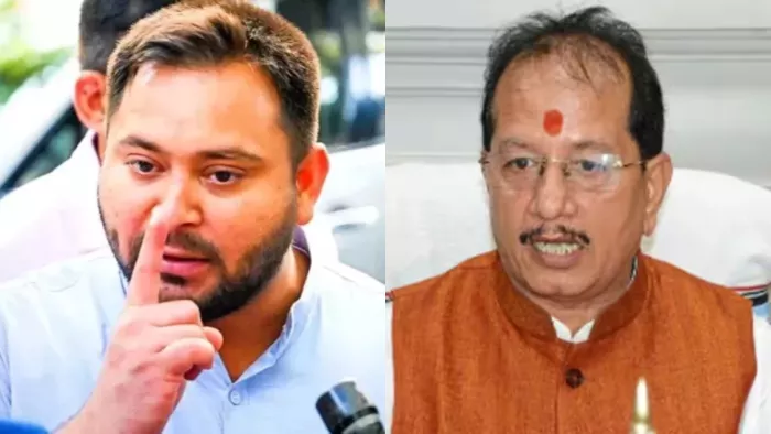 राजद नेता तेजस्वी यादव और डिप्टी सीएम विजय सिन्हा। (फाइल फोटो)