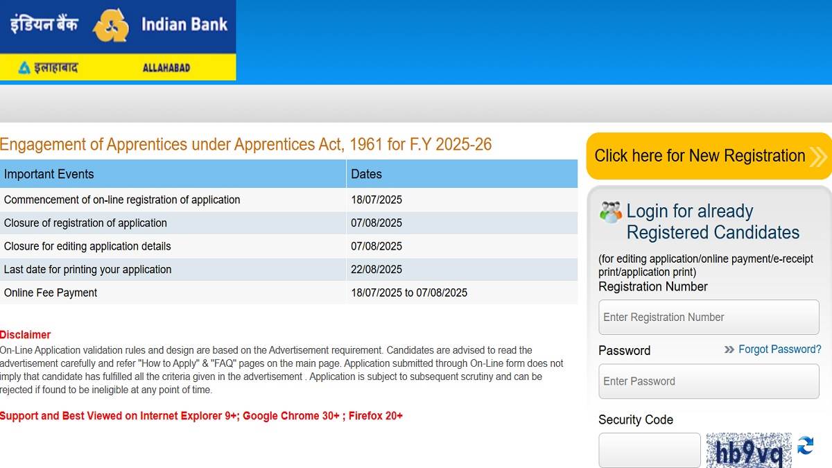 indian bank apprentice recruitment 2025 applications for indian bank apprenticeship posts start graduate youth can participate in the recruitment