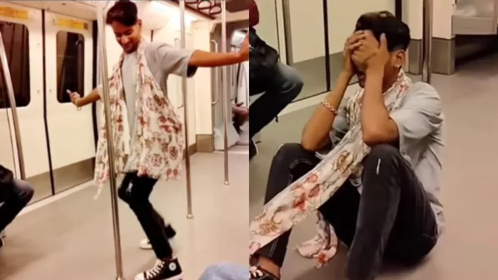 Delhi Metro Viral Video: 'चोली के पीछे' गाने पर लड़के ने लगाए जोरदार ठुमके।