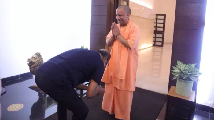 Rajinikanth touch Yogi Adityanath feet Photo Credit X