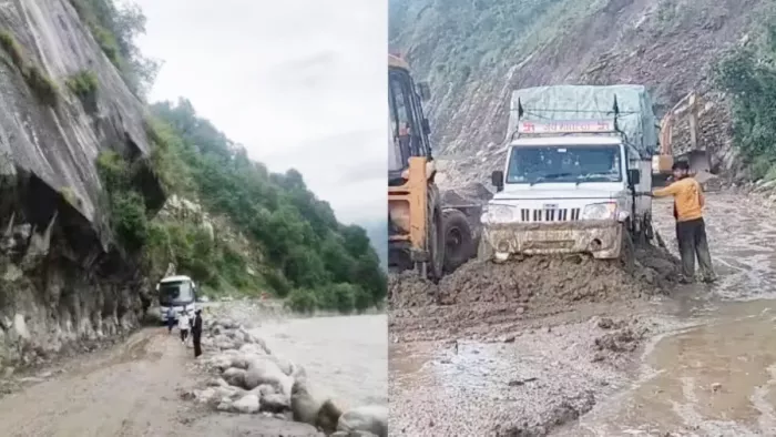 हिमाचल में मार्गों पर भूस्खलन से अवरोध रास्ते (जागरण फोटो)