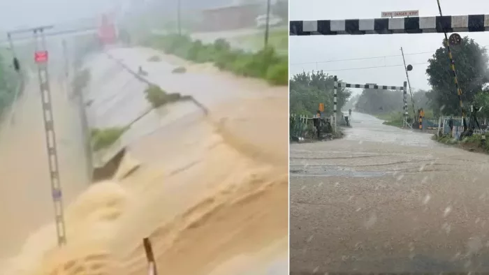 अम्ब अंदौरा और ऊना में जलमग्न हुआ रेलवे ट्रैक। जागरण