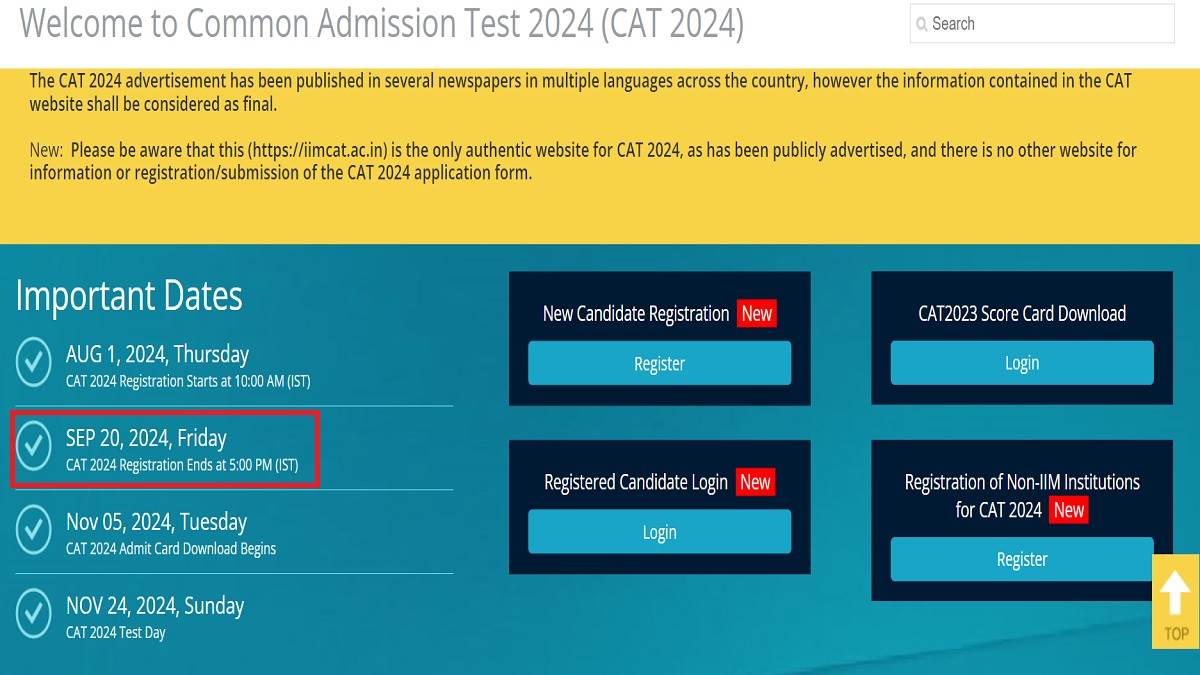 cat 2024 registration last day of registration for common admission test today apply immediately from the link given here