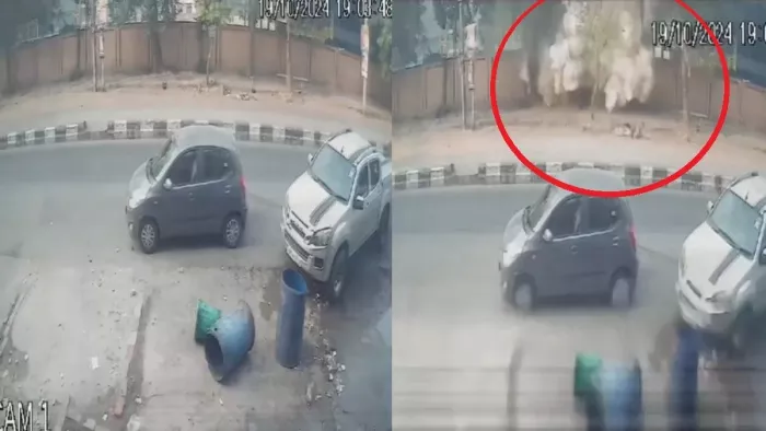 सीआरपीएफ स्कूल की दीवार के पास धमाके का वीडियो।