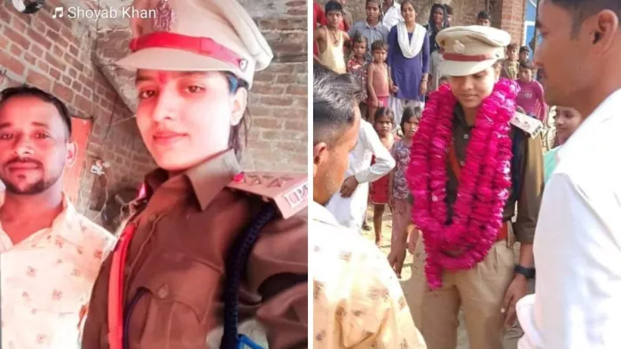 गांव के लोगों के सोशल मीडिया पर लगी तस्वीरें, जिनमें फर्जी आईपीएस का हो रहा स्वागत।