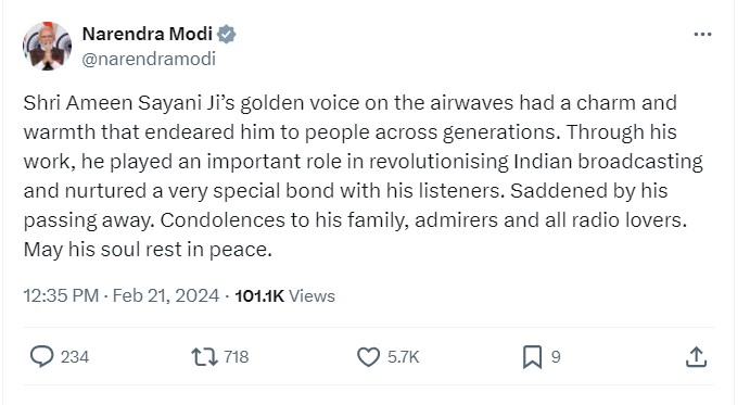 PMmodi tribute Ameen Sayani