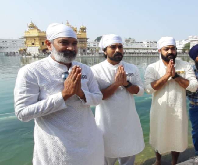 Jr NTR, Ram Charan and Rajamouli visit Golden Temple to seek blessings ahead of 'RRR' release.