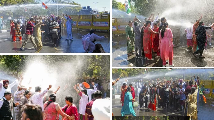 चंडीगढ़ में वाटर कैनन के जरिए महिलाओं को पीछे क्या गया (एजेंसी फोटो)