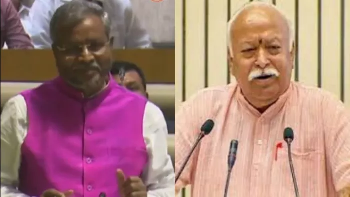 भाजपा प्रदेश अध्यक्ष बाबूलाल मरांडी और संघ प्रमुख मोहन भागवत। (जागरण)
