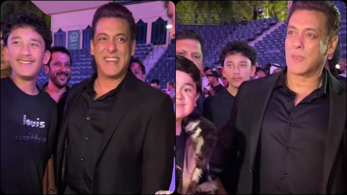 salman khan met sanjay dutt son shahraan dutt at dubai watch video here