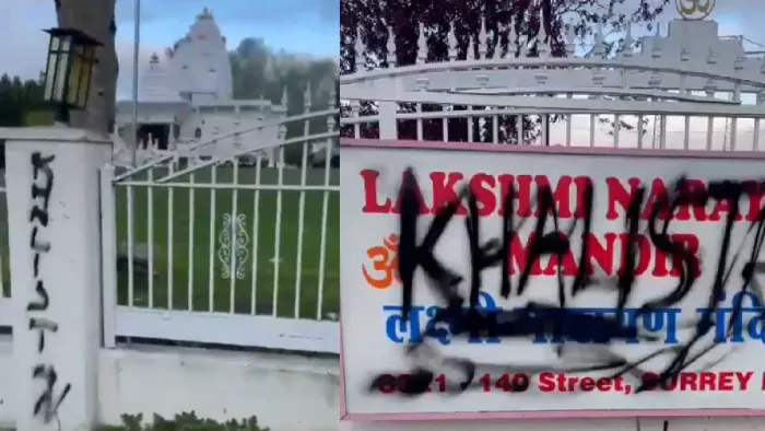 कनाडा के ब्रिटिश कोलंबिया में लक्ष्मी नारायण मंदिर पर हमला। फोटो- सोशल मीडिया