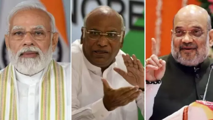 लोकसभा चुनाव 2024: प्रधानमंत्री नरेंद्र मोदी, मल्लिकार्जुन खरगे और अमित शाह। (फाइल फोटो)