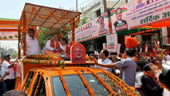 रोहतक व जींद में रोड शो के लिए पहुंचे जेपी नड्डा।