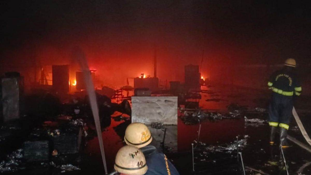 ncr gurugram fire scrap warehouse blaze causes panic in residential area