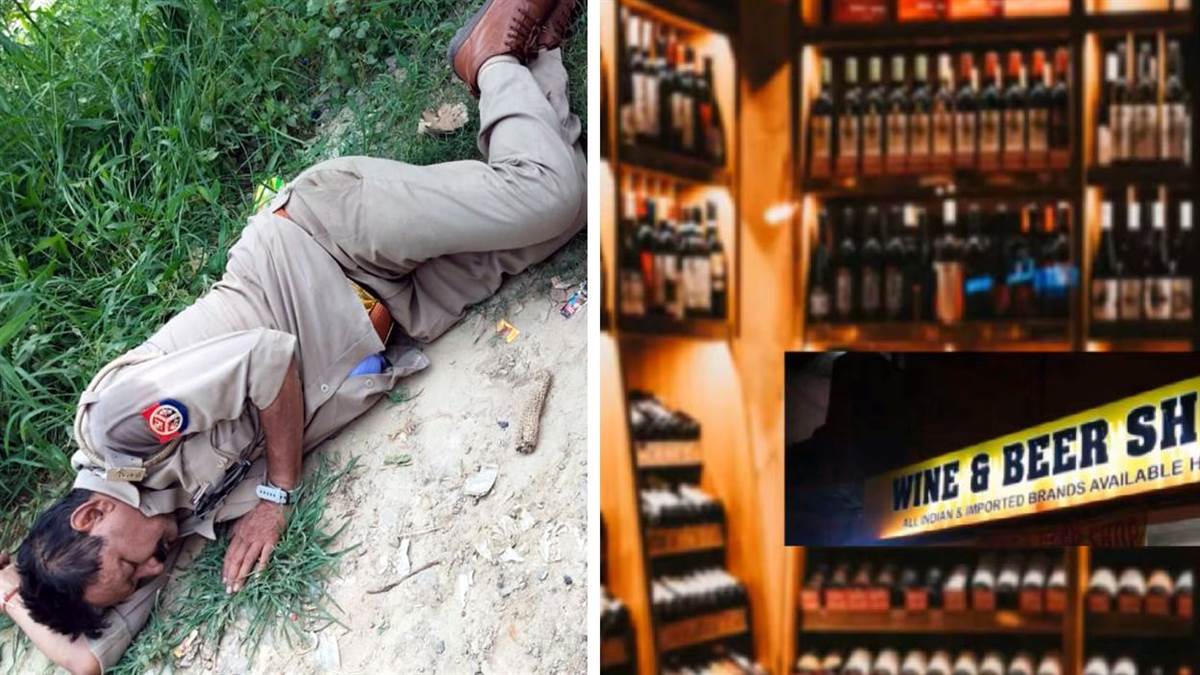 fatehpur drunk policeman video viral lying in front of composite liquor shop and created ruckus suspend