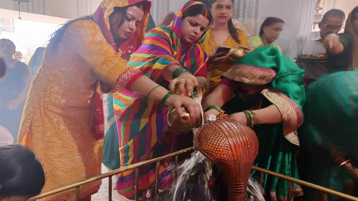 on the second monday of sawan the shiva temple resonated with the chanting of har har mahadev