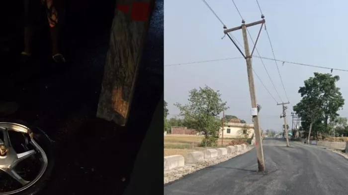 जिला सिरमौर में सड़क के बीच बिजली का खंभा होने से बाइक सवार दुर्घटनाग्रस्त हो गए।