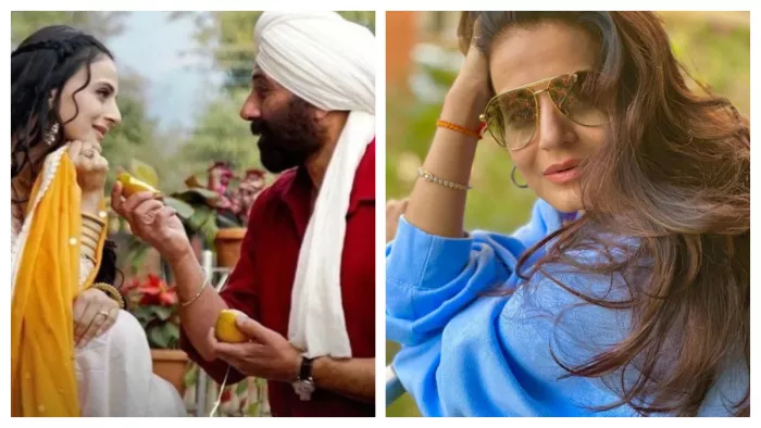 Still Image of Sunny Deol and Ameesha Patel from Gadar 2 (Left) and File Photo of Ameesha Patel (Right)