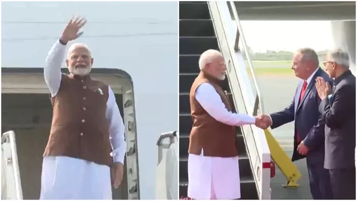 पीएम मोदी का विमान शनिवार शाम अमेरिका के फिलाडेल्फिया में उतरा। (Photo- ANI)