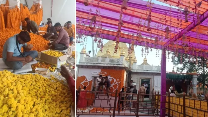 श्रीनयना देवी के मंदिर को सजाने में जुटे कारीगर। जागरण