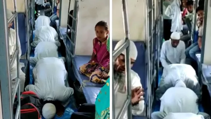 Railway news: कुशीनगर में ट्रेन की बोगी में नमाज पढ़ने का वीडियो वायरल। - सौजन्य, इंटरनेट मीडिया