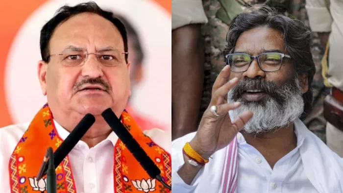 बीजेपी के राष्ट्रीय अध्यक्ष जेपी नड्डा और जेएमएम नेता हेमंत सोरेन। फाइल फोटो