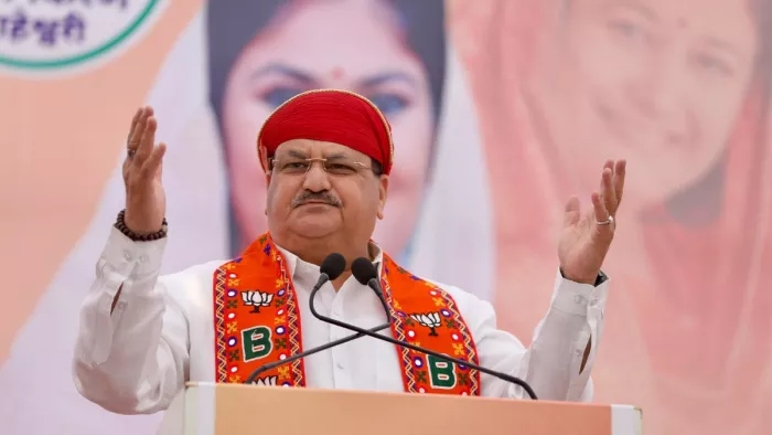 जेपी नड्डा मंगलवार को राजस्थान के सीकर जिला की धोद विधानसभा में आयोजित विजय संकल्प सभा में शामिल हुए।