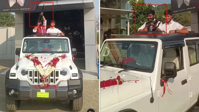 थार लेने की खुशी युवक ने उड़ाई कानून की धज्जियां, किया हवाई फायर (फोटो- जागरण)