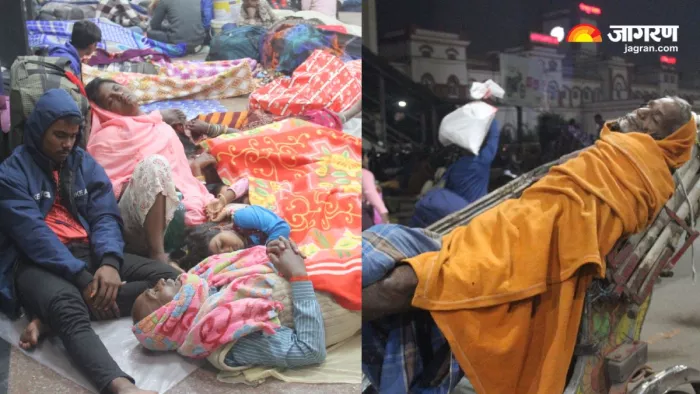 गोरखपुर में पारा लुढ़कने के कारण गलन बढ़ गई। रेलवे स्टेशन पर ट्रेन के इंतजार में ठिठुरते यात्री।-अभिनव राजन चतुर्वेदी