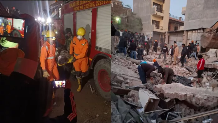 मलबे में अभी भी दबे हैं कई लोग, एक युवती की मौत।