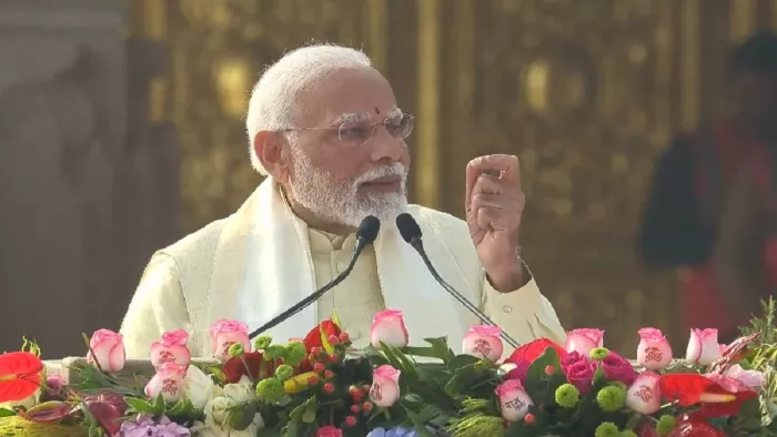 Ram Mandir Pran Pratishtha: प्राण प्रतिष्ठा के बाद PM मोदी ने लोगों को किया संबोधित। (फोटो एएनआई)