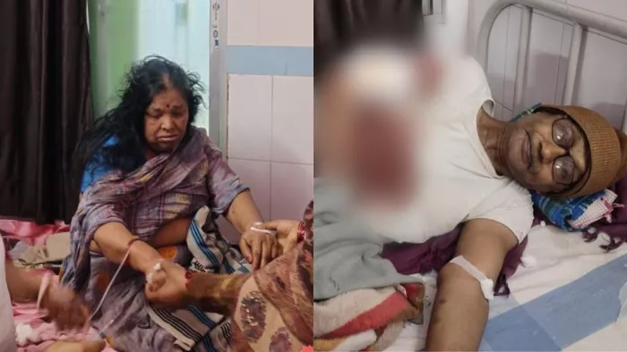जख्मी डीलर विजय कुमार सिंह और उनकी पत्नी मनोरमा देवी