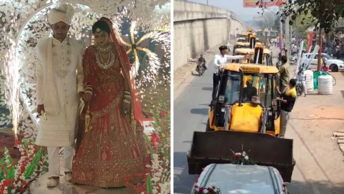 झांसी: सड़क पर निकलता बुलडोजर का काफिला।