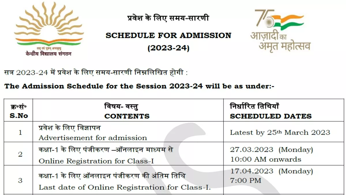 KVS Admission 2023: केंद्रीय विद्यालयों में इस साल दाखिले की प्रक्रिया शुरू, अधिसूचना जारी, आवेदन 27 मार्च से