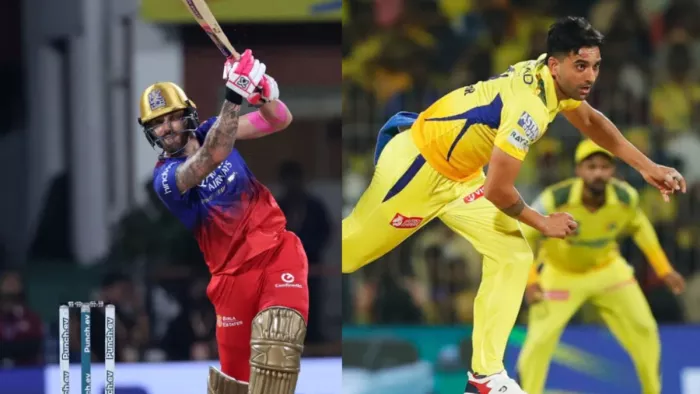 CSK vs RCB: फाफ डू प्लेसी ने दीपक चाहर को जड़े एक ओवर में चार चौके।