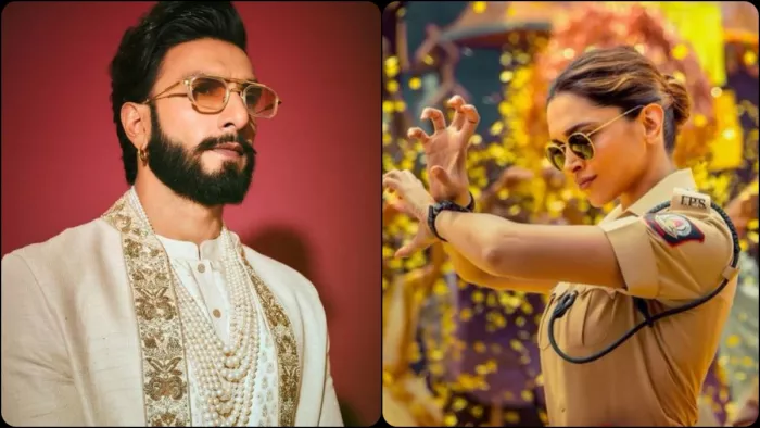 दीपिका पादुकोण के सिंघम लुक पर टिकीं रणवीर सिंह की निगाहें। फोटो क्रेडिट- इंस्टाग्राम