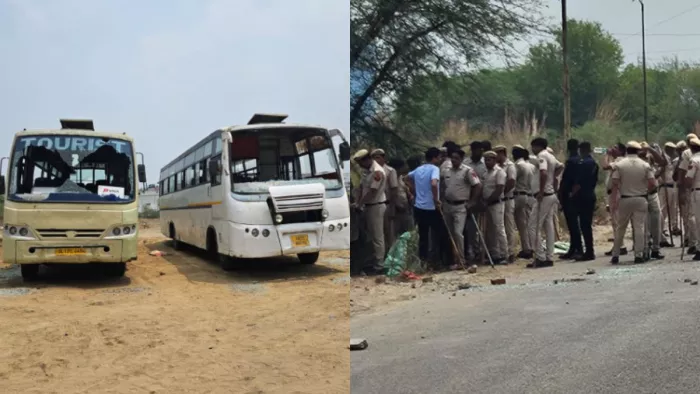 गुरुग्राम में बस के नीचे आने से एक कर्मी की मौत हो गई। (जागरण फोटो)
