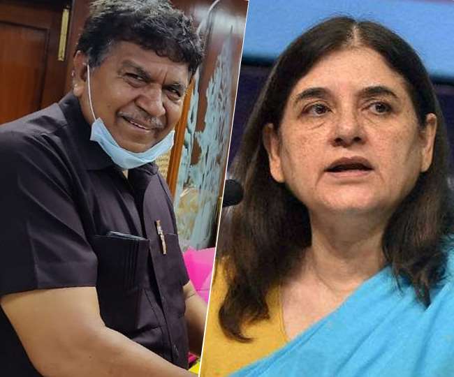 ज्ञान चंद गुप्ता व मेनका गांधी की फाइल फोटो।
