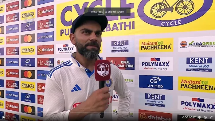 Virat Kohli on Queen Oval Park stadium of Trinidad after score 76th hundred. Image- Twitter
