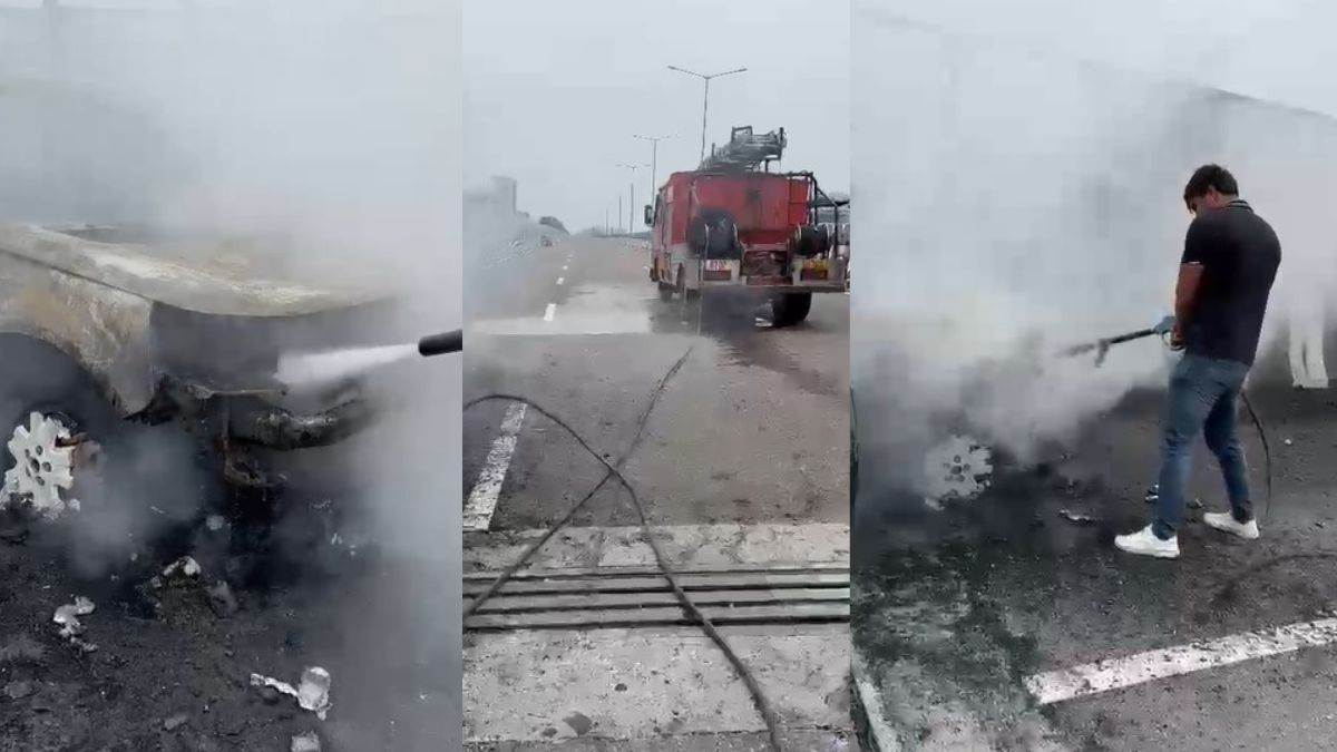 ncr land rover car caught fire on sohna gurugram elevated road