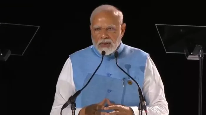 जोहानिसबर्ग में ब्रिक्स बिजनेस फोरम लीडर्स डायलॉग में पीएम मोदी। (फोटो- एपी)