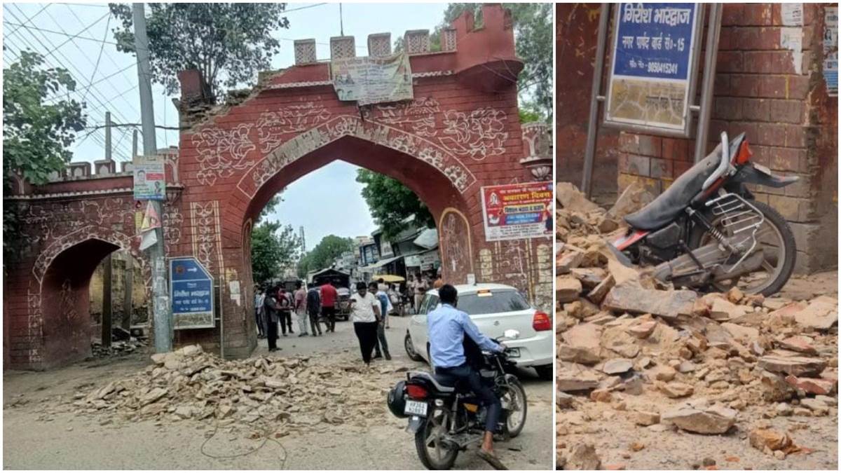 रेवाड़ी में भीषण हादसा ऐतिहासिक भाड़ावास गेट का बड़ा हिस्सा गिरा