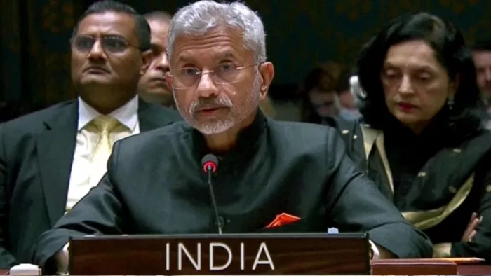 संयुक्त राष्ट्र सुरक्षा परिषद की ब्रीफिंग में बोलते हुए विदेश मंत्री एस जयशंकर... (ANI Photo)