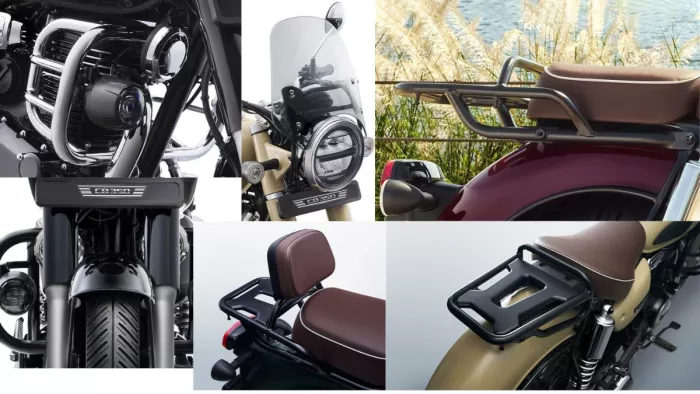 नई Honda CB350 के लिए ये एक्सेसरीज ऑफर की गई हैं।