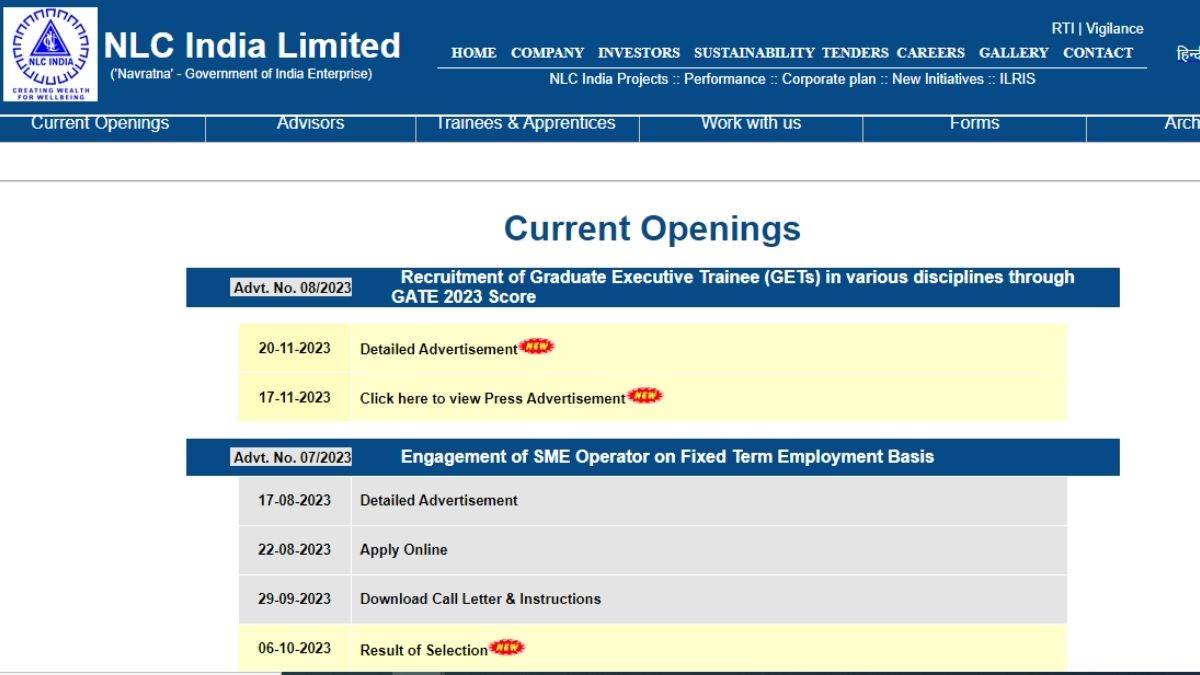 nlc recruitment 2023 nlc india limited has invited applications for graduate executive trainee posts candidates can apply at www nlcindia in