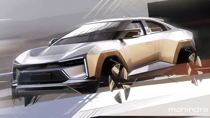Mahindra XEV 9e और BE 6e के डिजाइन स्केच।