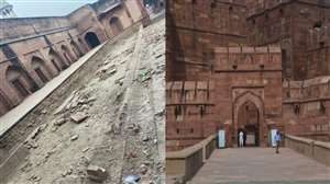 Agra Fort: आगरा किला के मीना बाजार में निकला लाखौरी ईंटों का फर्श।
