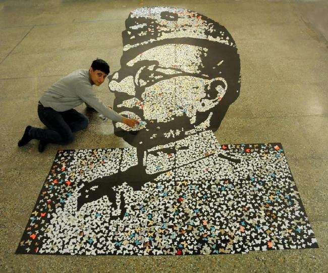 Subhash Chandra Bose Jayanti 2021 Portrait of Netaji Subhash Chandra Bose made of butterflies in ...