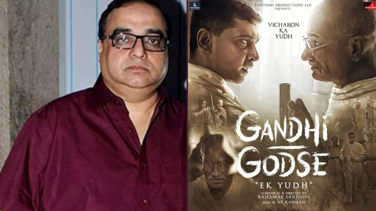 File Photo of Director Rajkumar Santoshi (Left). Film Gandhi Godse ek Yudh Poster (Right)